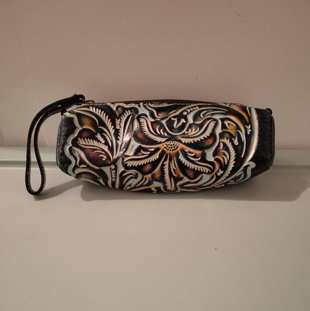Patricia Nash Tooled Leather Wristlet with Floral Design